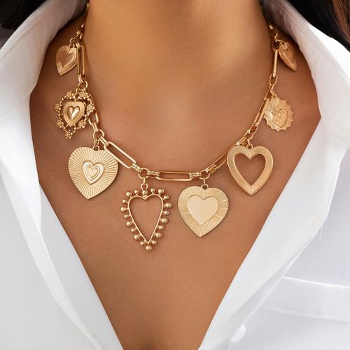 Women's Gold Multi-Heart Charm Necklace