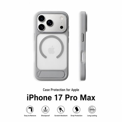 Luxury Magnetic Shockproof Case for iPhone 17 Pro Max Pouch Case with Built-In Stand, Anti Scratch Protective Phone Cover, Slim Matte Transparent Back Cover with Camera Lens Protection and MagSafe Compatible Design - GREY
