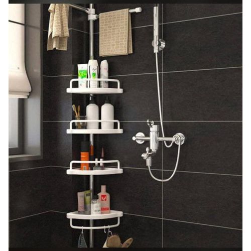4 Tier Adjustable Corner Shower Caddy Bathroom Pole Shelf Floor to Ceiling Stainless Steel Storage Rack