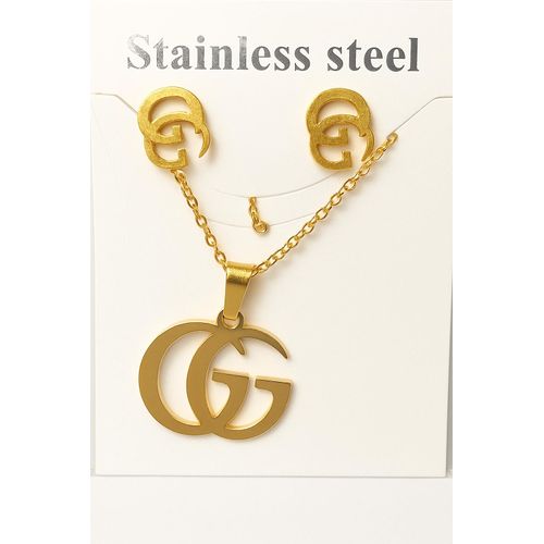 Double G Steel Necklace & Earrings Set – Gold