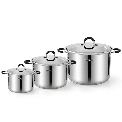 Haus Roland HR175-1 3 Pcs Stainless Steel Stock Pot Casserole Set With Glass Lid - 36cm 25.4L / 38cm 29.5L / 40cm 33.9L