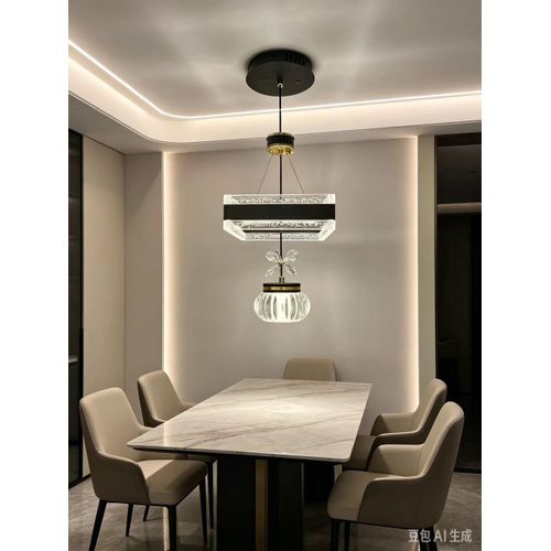 Modern LED Pendant Chandelier with Crystal Glass Shade, Black and Gold Finish for Dining Room, Living Room and Bedroom