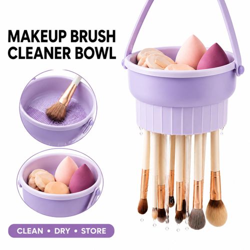 Makeup Brush Cleaner Bowl With Drying Rack, Sponge & Puff Holder