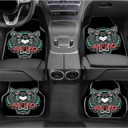 Universal 4-Piece Premium Car Floor Mat Set - Design (Green/Black)