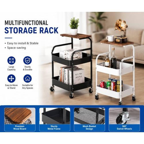 Multifunctional Storage Rack -Rolling Utility Organizer Wooden Top