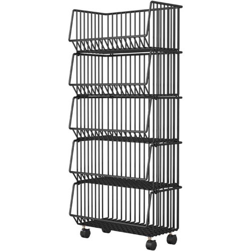 Fruit Basket 5 Tier Wire Kitchen Cart with Wheels, Versatile Metal Storage Corner Shelves for Home - 5-Tier Kitchen Storage Shelf Fruit Vegetable Storage Basket Multi-Purpose Storage Rack for Snacks, Books Tools Kitchen Fruit and Vegetable