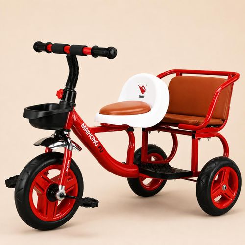 Kids Double Seat Tricycle with Back Passenger Chair & Storage Basket