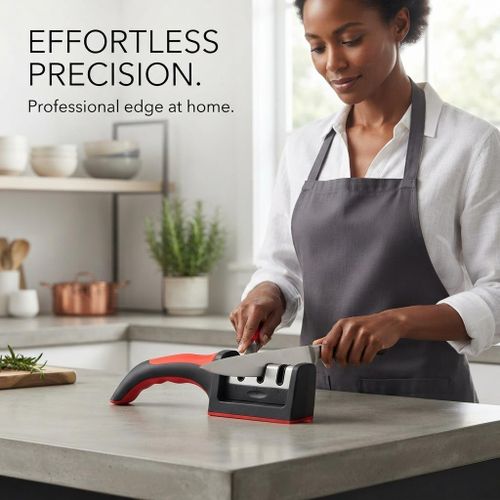 STRONG Knife Sharpeners for ALL Kitchen Knives– Stainless Steel Kitchen Knife Sharpener – Ergonomic and Easy to Use Knife Sharpening Kit Multi Sharpening Slots