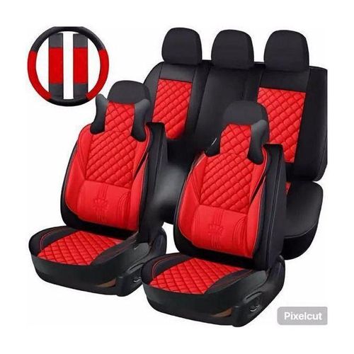 5D Universal Car Leather Seat Cover for 5-Seater Car's Full Set - Front & Rear - Red & Black