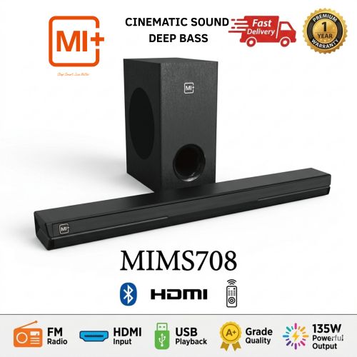 Home theater Soundbar Sound System + 6.5 inch Subwoofer – HDMI ARC, Optical Fiber, Bluetooth, USB, Remote Control, LED ,