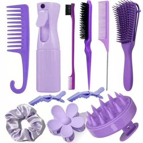 11Pcs Salon-Specific Hair Set, Includes a Professional Styling Comb And a Spray Bottle - Purple.