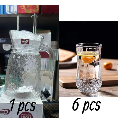 Water/ Juice glass cup 6 pcs plus 1 glass jug6 glass cups & 1 jug