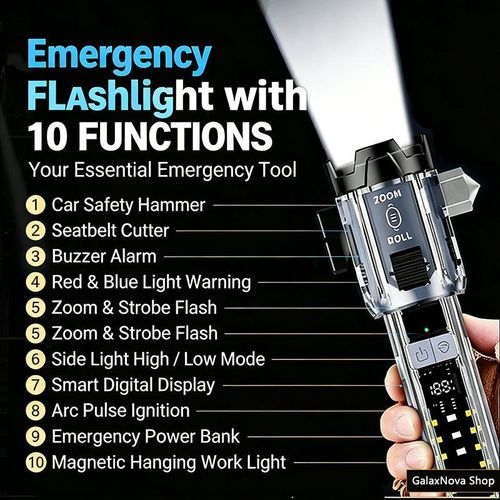This multi-functional flashlight, safety hammer, warning light, and buzzer alarm combines 10 major features. Please take a minute to learn more about us. We are worth having.