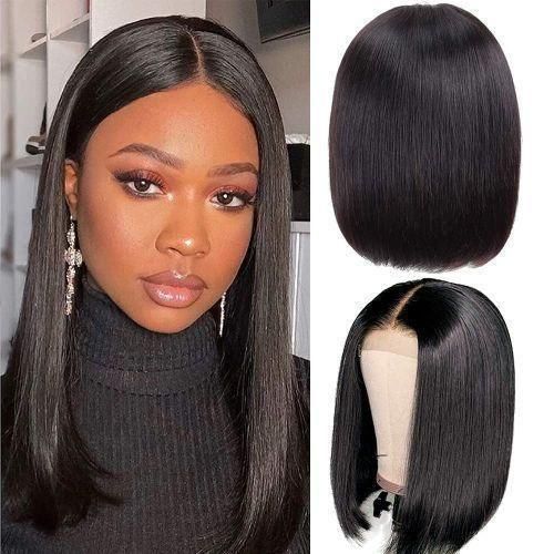 synthetic wig Short Straight Hair Wig With Closure BOBO Wig -Black