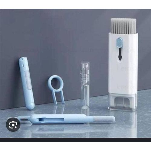 7-in-1 Electronic Cleaning Kit Designed for Keyboards, Laptops, PCs, and Earphones with a white and blue brush set