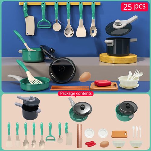 A Pretend Play Kitchen Toy Set Featuring Realistic Cooking Additions for Simulating Cooking, Including Various Fruit And Vegetable Toys, As Well As Multiple Dining Utensils, Designed for Interactive Role-Playing Games-25PCS