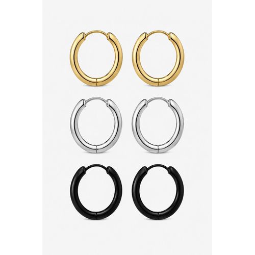 Unisex Stainless Steel Hoop Earring 3in1 Set