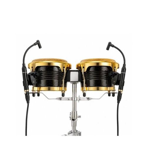Professional Bongo Drum Set With Microphone Stand Black/Gold