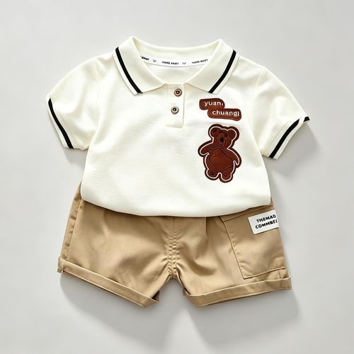 0-3 year old boy's summer teddy bear collar short sleeved shorts children's set