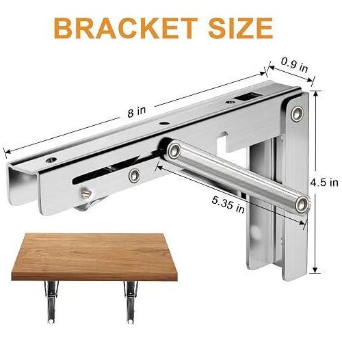 8 Inch Stainless Steel Folding Shelf Bracket - 2 Pieces