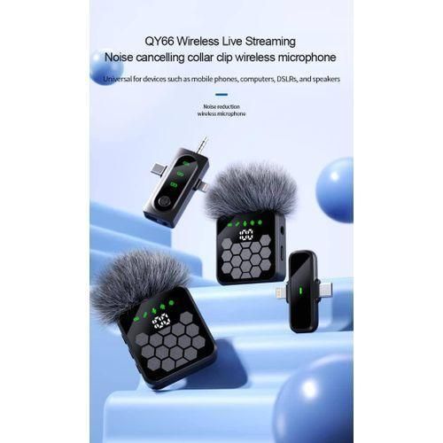 QY66 Dual Noise Cancelling Wireless Microphone led Display With 3 in 1 Receiver For iPhone,Type C and Camera for recording, Livestreaming, YouTube, Tiktok