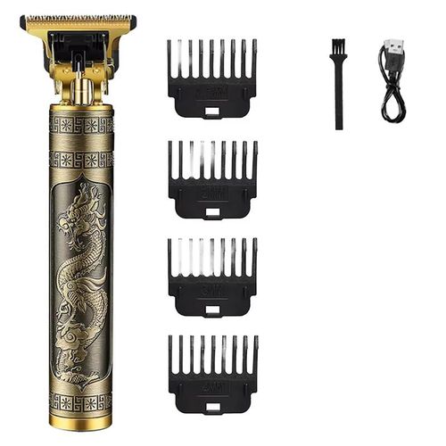 Vintage Professional Cordless Hair Clipper – Stainless Steel Blade, USB Rechargeable Metal Hair Trimmer With IPX6 Waterproof for Men Beard & Haircut