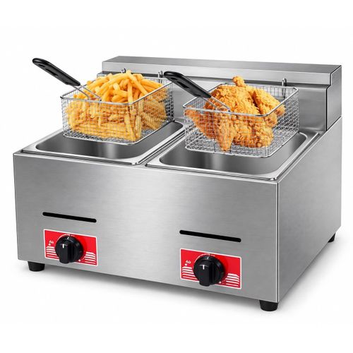 Double Tank Deep Fryer – Stainless Steel Commercial Frying Machine with 2 Baskets