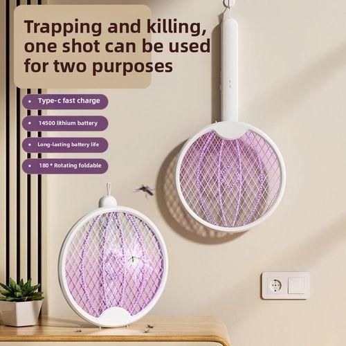 2-in-1 Rechargeable Mosquito Killer Swatter, Electric Fly Zapper with UV LED Light, Detachable Stand for Tabletop Use, Home Pest Control Racket, Powerful Insect Swatter