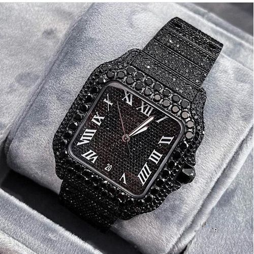 Unique Sophisticated Icy Black Stone Fancy Unisex And Unique Wrist watch 001 + Bracelet 4 Guys