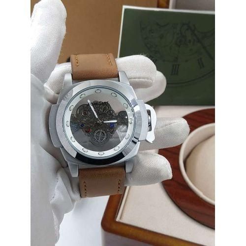 Super Rugged Classic Solid Skeleton Genuine Leather WristWatch