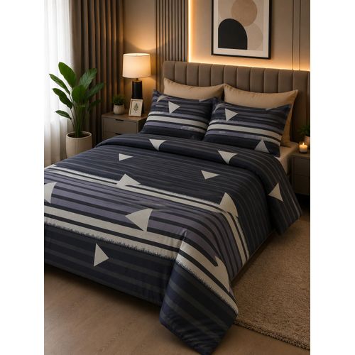 Premium Stripped Polycotton Bedsheet Set -1 Bedsheet + 4 Pillow cases