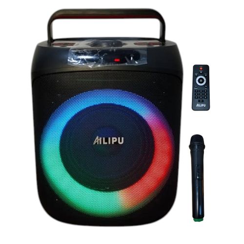 Portable quality Ssound and long lasting battery rechargeable Bluetooth speaker with 1 wireless mic and remote