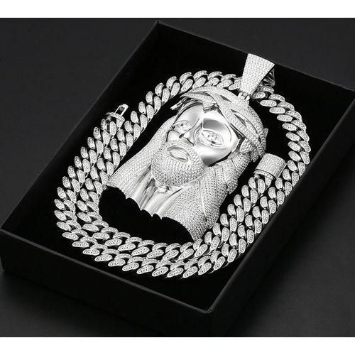 18MM Solid Cuban Chain(Long) + Dripping Studded Jesus Head For Men Of ClassNON FADED)