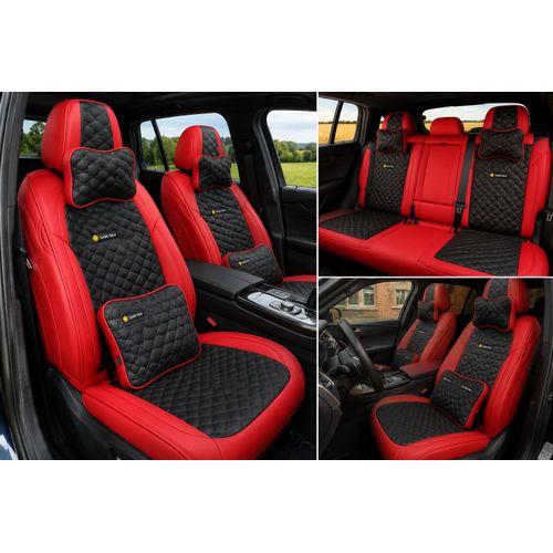 Pristine Quality Universal 5 Seater Leather Vehicle Seat Cover - Black & Red