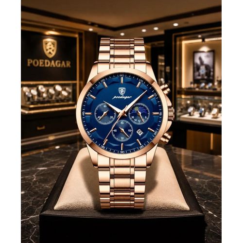Original Quality & Extra Rugged Non Fading Men's Rose Gold Chains Wristwatch