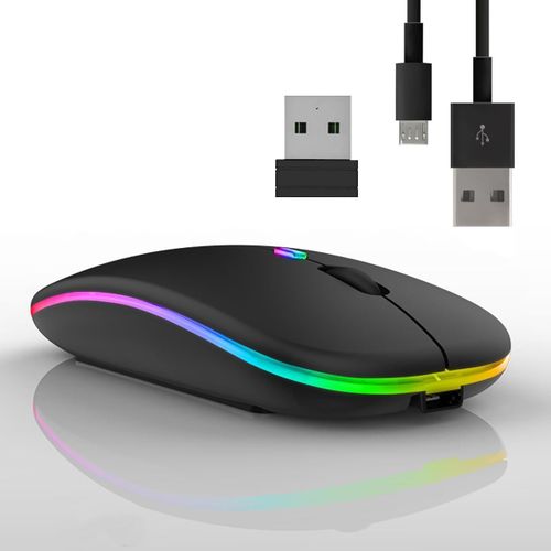 Rechargeable RGB Wireless Mouse, 2.4G + Bluetooth 5.1 Dual Mode, 3 Device Connection