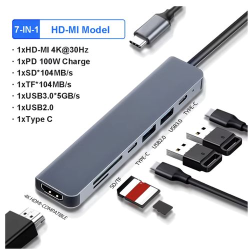 7-IN-1 Type C USB HUB With Disk Storage Function USB C to HDMI-compatible Dock Station For Macbook Pro/Air M1 M2 and Windows