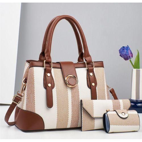 Ladies 3-Piece Striped Handbag Set – Tote Bag, Wallet Pouch