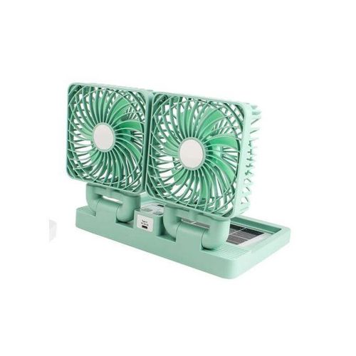 Double Head Solar Powered Mini Fan With USB Charging Port