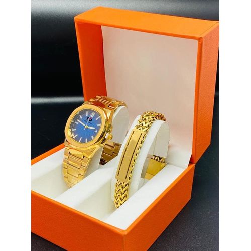 Exclusive Quality Non Fading/Non Rusting Gold Steel Wristwatch + Bracelet