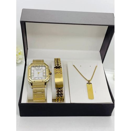 Extra Premium Highly Classy Non Fading Mens Complete Gold Wristwatch Set