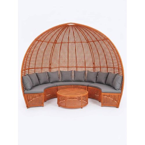 Dome Rattan Outdoor Sofa Set with Cushions & Round Coffee Table – Woven Garden Conversation Set