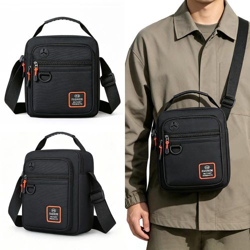 Men Solid Black Casual Crossbody Bag, Water Resistant Oxford Lightweight Shoulder Sling Bag with Multi Pockets Adjustable Wide Strap for Daily Travel Shopping