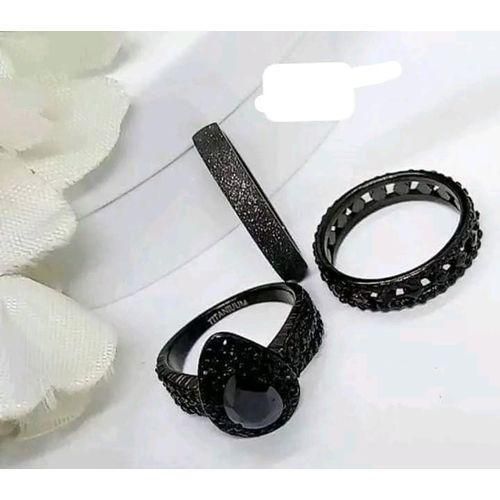 Midnight Glow Titanium Wedding Ring Set -Black (Non Fading)