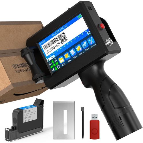 Portable Handheld Inkjet Printer for Logo/Batch Number/QR Code on Any Surface (Metal,Wood,Glass,Cloth,Carton) with Quick-Drying Ink & Multi-Language Support