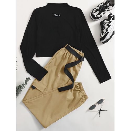 Black Crop Top And Cargo Pant