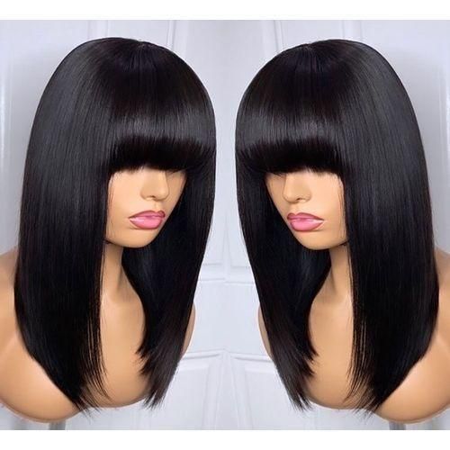 Short V Bob Hair Wig With Fringe For Ladies - Black