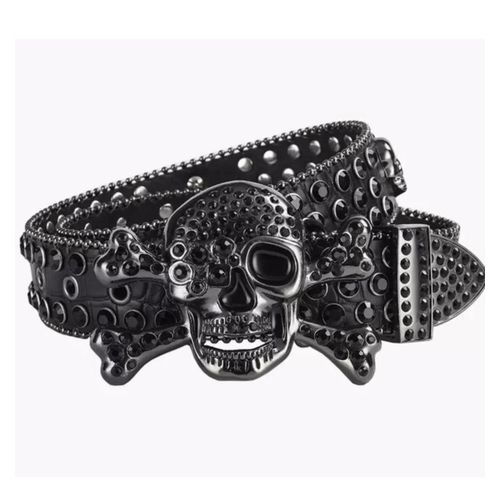 Skull glittering rhinestone Pin Buckle Male Belts PUNK Y2K Rivet Leather belt Jean belt