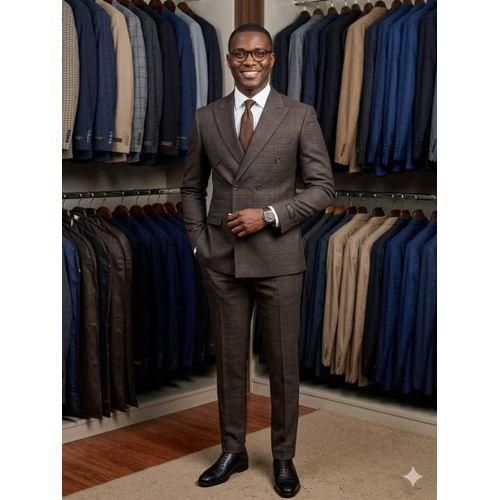 Men's Classic Brown Double-Breasted Suit