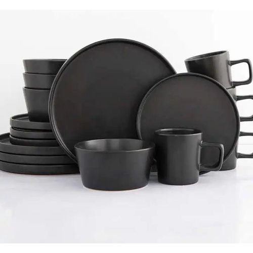 Modern Black Stoneware Dinnerware- 4pcs,8pcs,12pcs,16pcs